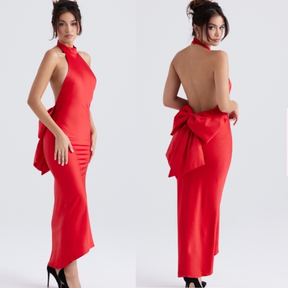 HOUSE OF CB 'Ilaria' Red Bow Halter Maxi Dress NWOT size XS - Picture 3 of 11